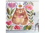 Abakuhaus Tenda Da Doccia Con Fiori Acquerellati, Simpatico Spirito Con Fiori E Api, Spirito Animale, Natura, Illustrazione Moderna, 175 X 240 Cm, Multicolore