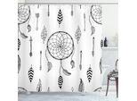 Abakuhaus Tenda Da Doccia Arrow, Design Etnico Antico Autentico Tribale Con Acchiappasogni, Piume E Frecce, 175 X 240 Cm, Bianco E Nero