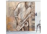 Abakuhaus Tenda Da Doccia Musicale, Musicista Jazz, Assolo Di Sassofono In Strada, Sfondo Grunge, Stampa Artistica, 175 X 180 Cm, Marrone Ecru