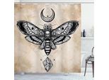 Abakuhaus Tenda Da Doccia Fantasia, Teschio Falco Falena Con Luna E Pietra Teschio Spirituale Magico, 175 X 240 Cm, Bianco Nero E Crema