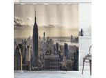 Abakuhaus New York Tenda Da Doccia, Vista A Volo D'uccello Di New York Nella Metropoli Popolare Dell'architettura Storica Americana Invernale, 175 X 200 Cm, Beige Grigio