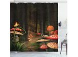Abakuhaus Tenda Da Doccia Con Funghi, Funghi Nella Foresta Profonda E Oscura Fantasia Illustrazione Naturale Motivo Farfalle, 175 X 180 Cm, Rosso Verde Marrone