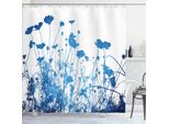 Abakuhaus Tenda Da Doccia Astratta, Silhouette Di Fiori Selvatici Estivi, Erba, Foglie, Illustrazione Stilizzata, 175 X 220 Cm, Blu E Bianco