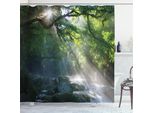 Abakuhaus Tenda Da Doccia Rainforest, Pietre Della Giungla Sotto Gli Alberi Ombrosi, Raggi Di Sole, Mattina, Natura, Motivo Fotografico, 175 X 220 Cm, Verde Bianco