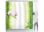Tenda Da Doccia Abakuhaus Spa, Fiori Di Orchidea Con Rami Di Bambù In Vari Colori, Tema Spirituale, 175 X 240 Cm, Verde E Bianco
