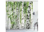 Abakuhaus Tenda Da Doccia Bosco, Betulle Nel Bosco Estate Natura Selvaggia All'aperto Sotto Il Motto Immagine, 175 X 220 Cm, Bianco Verde
