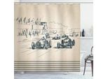Abakuhaus Tenda Da Doccia Vintage, Auto D'epoca, Stampa Sportiva Nostalgica Con Scarabocchi Fugaci, 175 X 220 Cm, Beige Verde Bosco