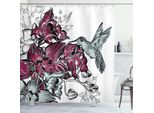 Abakuhaus Tenda Da Doccia Colibrì, Bouquet Di Fiori Orchidea E Stampa Artistica Con Disegno Di Colibrì, 175 X 200 Cm, Rosso Bordeaux