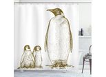 Abakuhaus Tenda Da Doccia Con Motivi Marini, Incisione Illustrazione Antica Re Pinguino E Pinguini Cuccioli Natura, 175 X 180 Cm, Verde Oliva