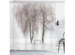 Abakuhaus Tenda Da Doccia Invernale, Panchina Nel Parco In Una Fredda Giornata Invernale Nevosa Con Tempesta Di Vento, Immagine Festiva, 175 X 240 Cm, Bianco Marrone