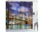Abakuhaus Tenda Da Doccia Paesaggio, Skyline Di Manhattan Con Ponte Di Brooklyn E Grattacieli A New York, Stati Uniti, 175 X 180 Cm, Viola E Verde