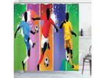 Abakuhaus Tenda Da Doccia Con Motivo Calcistico, Elementi Di Design Calcistico Con Quattro Giocatori In Diverse Posizioni Sul Campo League Men Modern, 175 X 200 Cm, Multicolore
