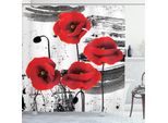 Abakuhaus Tenda Da Doccia Mohn, Composizione Di Fiori Sbocciati Su Sfondo Grunge Pennellato, 175 X 220 Cm, Grigio Vermiglio
