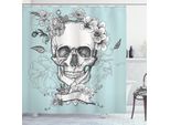 Abakuhaus Tenda Da Doccia Grunge, Teschi E Fiori Giorno Dei Morti, Festa Tradizionale Messicana, Arte Simbolica, 175 X 180 Cm, Turchese Bianco