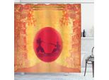 Abakuhaus Tenda Da Doccia Giapponese, Guerrieri Ninja Al Tramonto Tra Templi Fioriti, Tema Battaglia Spirituale, 175 X 240 Cm, Senape E Viola
