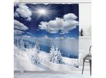 Abakuhaus Tenda Da Doccia Invernale, Paesaggio Invernale Su Colline Con Alberi Innevati E Nuvole Soffici - Immagine Idilliaca Della Stagione, 175 X 180 Cm, Blu E Bianco
