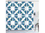 Abakuhaus Tenda Da Doccia Blu E Bianca, Disegno Portoghese Azulejo Mosaico Con Quadrati Diagonali E Forme, 175 X 240 Cm, Blu Bianco