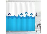 Abakuhaus Tenda Da Doccia Con Motivi Marini, Piombo E Tre Delfini Ombra Su Onde Oceanlife Maritime Theme Image, 175 X 240 Cm, Blu Turchese