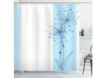 Abakuhaus Tenda Da Doccia A Righe, Linee Verticali Chiare Con Una Semplice Illustrazione Floreale Stilizzata, 175 X 200 Cm, Azzurro