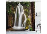 Abakuhaus Tenda Da Doccia Con Cascata, Meraviglie Naturali Epiche Le Scogliere Nel Verde Profondo Nella Foresta Pluviale Albero Foto Mistica, 175 X 220 Cm, Bianco Verde