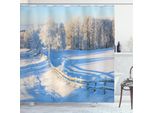 Abakuhaus Tenda Da Doccia Ackerland, Neve Invernale Con Bordi Di Quercia Pini Pastorale Ghiacciata Terre Fredde Arte, 175 X 180 Cm, Bianco Blu