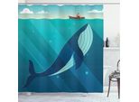Abakuhaus Tenda Da Doccia Wal, Enorme Balena Bianca Sotto L'oceano Con Marinaio Sull'acqua Con Raggi Di Sole Stampati, 175 X 200 Cm, Blu E Bianco