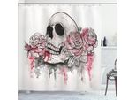 Abakuhaus Giorno Dei Morti Tenda Da Doccia, Stampa Con Teschi E Rose Romantiche Celebration Day Festive, 175 X 240 Cm, Bianco Rosa Chiaro Nero