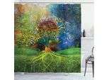 Abakuhaus Tenda Da Doccia Etnica, Albero Nella Valle Con Balenz Madre Terra Zentangle Albero Illustrazione Psichedelica, 175 X 240 Cm, Verde Blu