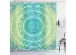 Abakuhaus Tenda Da Doccia Color Verde Acqua E Lime, Motivo Etnico Mandala Sfumato Con Fiori E Petali In Stile Hippie, 175 X 180 Cm, Verde Acqua, Lime E Bianco