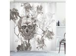 Abakuhaus Giorno Dei Morti Tenda Da Doccia, Teschi Dipinti E Fiori Dia De Los Muertos Stampa Festiva, 175 X 240 Cm, Grigio Scuro E Bianco