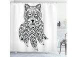 Abakuhaus Tenda Da Doccia Tribale, Stile Indiano Ethnic Wolf Head Con Piume In Stile Zentangle, Motivo Mistico, 175 X 180 Cm, Bianco E Nero