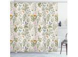 Abakuhaus Tenda Da Doccia Con Motivi Floreali, Piante Da Giardino Vintage Con Fiori Ed Erbe Aromatiche, Design Botanico Classico, 175 X 200 Cm, Verde Reseda Beige