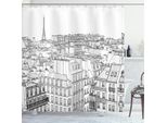 Abakuhaus Paris Tenda Da Doccia, Illustrazione Tematica Architettonica Con Tetti Di Parigi E Stampa Della Torre Eiffel, 175 X 240 Cm, Bianco E Nero