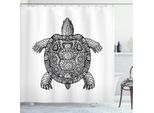 Abakuhaus Tenda Da Doccia Tartaruga, Motivo Tribale Su Illustrazione Tartaruga, Stampa Monocromatica A Tema Animale, 175 X 200 Cm, Bianco E Nero