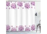 Abakuhaus Tenda Da Doccia Con Fiori, Motivi Floreali Grafici Viola Su Sfondo Bianco - Illustrazione Primaverile Naturale, 175 X 200 Cm, Lilla E Bianco