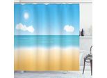 Abakuhaus Tenda Da Doccia Da Spiaggia, Vista Mare Con Cielo Soleggiato E Nuvole Rilassanti, Illustrazione Estiva, 175 X 240 Cm, Marrone Sabbia E Azzurro Cielo