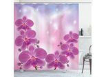 Abakuhaus Tenda Da Doccia Con Fiori, Orchidee Esotiche Che Sbocciano Su Uno Sfondo Astratto, Stelle Circolari, 175 X 200 Cm, Viola, Rosa Pallido, Blu