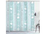 Abakuhaus Tenda Da Doccia Nautica, Tema Marino Animali Marini Pesci Conchiglie Su Sfondo Blu A Righe, 175 X 200 Cm, Azzurro Acqua
