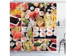 Abakuhaus Tenda Da Doccia Giapponese, Cucina Asiatica Sushi Pesce Carne Cruda Panini Sud-Est Fast Food Cerimonia Opera D'arte, 175 X 200 Cm, Multicolore