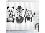 Abakuhaus Tenda Da Doccia Con Animali, Panda Hipster, Orso, Volpe E Coniglio Con Motivo Di Abiti Umani, 175 X 240 Cm, Nero, Bianco E Grigio