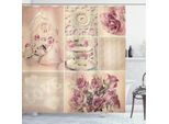 Abakuhaus Tenda Da Doccia Shabby Flora, Festa Della Nonna Tema Vintage Pizzo Cage Cups Fiori, 175 X 200 Cm, Rosa Pallido Bianco
