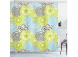 Abakuhaus Tenda Da Doccia Con Fiori, Fiori Color Pastello Con Effetti Etnici In Stile Folk, Stampa Naturale, 175 X 180 Cm, Verde Mela, Acquamarina, Grigio