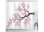 Abakuhaus Tenda Da Doccia Giapponese, Ramo Di Un Albero Di Sakura In Fiore, Tema Primaverile Con Fiori Di Ciliegio, Motivo Digitale, 175 X 220 Cm, Rosa Marrone Scuro