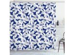 Abakuhaus Tenda Da Doccia Blu Navy, Ibisco Tropicale, Fiori Hawaiani, Motivo Esotico Ripetuto, 175 X 220 Cm, Bianco E Blu Scuro