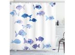 Abakuhaus Tenda Da Doccia Con Animali, Graziosi Pesciolini Acquerellati, Tema Marino Con Vita Sottomarina, 175 X 240 Cm, Azzurro, Blu, Malva