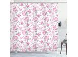 Abakuhaus Tenda Da Doccia Shabby Flora, Rose Rosa Con Foglie Grigie, Piante Da Giardino, Fiori Primaverili, 175 X 180 Cm, Rosa Pallido, Bianco, Grigio