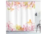 Abakuhaus Tenda Da Doccia Pastello, Corona Floreale Primaverile - Morbido Motivo Floreale Con Foglie E Farfalle, 175 X 200 Cm, Rosa Pallido Zenzero