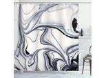 Tenda Da Doccia In Marmo Abakuhaus, Mix Psichedelico Di Colori Con Forme Insolite E Immagine Creativa In Stile Pennellata, 175 X 240 Cm, Nero E Grigio
