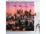 Abakuhaus Stati Uniti Tenda Da Doccia, Paesaggio Vibrante Al Tramonto-Crepuscolo Famosa Città Di Los Angeles Con Palme, 175 X 240 Cm, Multicolore