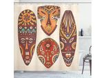 Abakuhaus Tiki Bar Tenda Da Doccia, Maschere Tribali Raffiguranti Emozioni, Spiriti E Animali Stampate In Digitale, 175 X 200 Cm, Multicolore
